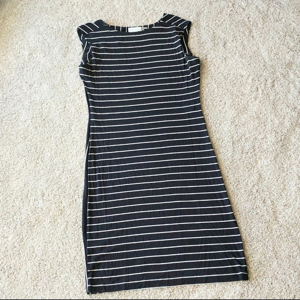 Calvin Klein Black and White Striped Sheath Dress